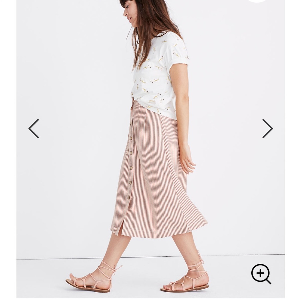 Madewell Patio Button-Front Midi Skirt in Clay Stripe